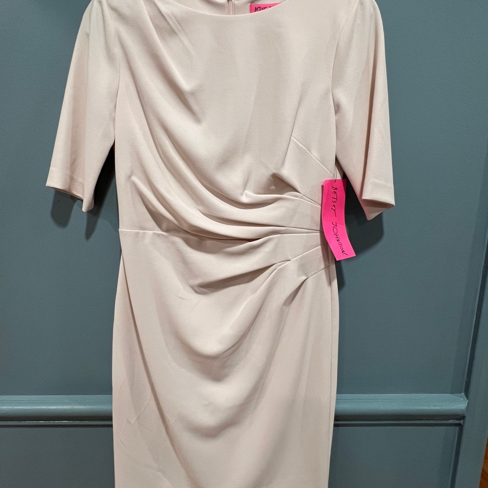 NWT! Betsey Johnson Cream Sheath Midi Dress with Cowl Neck